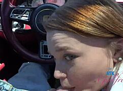 Mazy Myers Amateur Babe Sucks Cock During Driving Lesson in Car