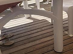 getting super excited on the verge of climaxing on a mobil home terrace in the camping area