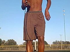 Taste the athletic brunette roommate in homemade dorm workout.