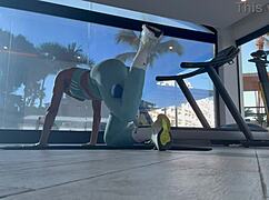 Hey, check out this fit teen with a bubble butt getting with her personal trainer after gym!