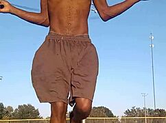 Taste the athletic brunette roommate in homemade dorm workout.