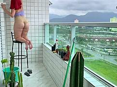 The naughty maid teases with her short shorts