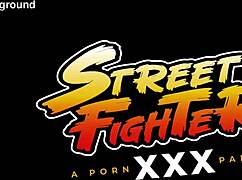 Jade Kush as Chun Li rides two big cocks hard