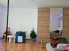 Christmas Decoration and Pole Dancing by Cute Blonde in Soft Scene