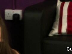 Nasty babe receives sperm load on face while sucking