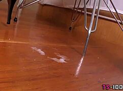 latina shemale shoots cum in glamorous lingerie scene