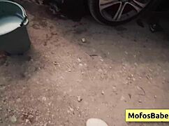 Busty blonde gives wet blowjob in public?