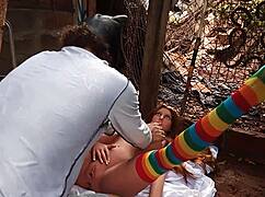 friend's outdoor solo play with sex toy