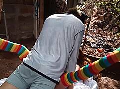 friend's outdoor solo play with sex toy