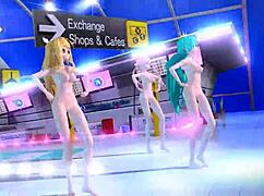 Hatsune Miku Rin And Luka Strip Fully Nude In Tricolore Airline Project Diva Mod!