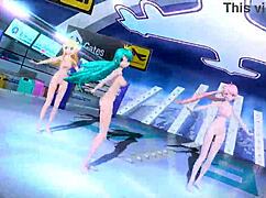 Hatsune Miku Rin And Luka Strip Fully Nude In Tricolore Airline Project Diva Mod!