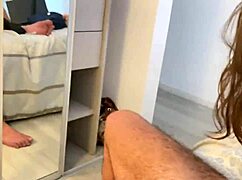 stepdaughter helps step daddy while mom is at work