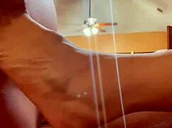 Big black cock cums on ass in living room sex