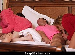 horny stepsisters swap and fuck stepbrothers, wild night!