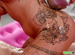 black milf in lingerie rides cock outdoors