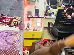 Anita's wet pussy routine in outdoor lingerie