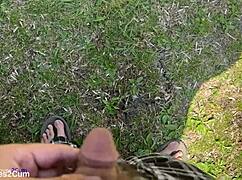 Old amateur delivers intense golden shower on cock