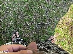 Old amateur delivers intense golden shower on cock