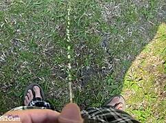 Old amateur delivers intense golden shower on cock