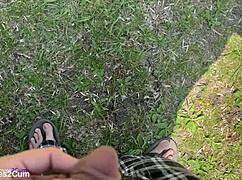 Old amateur delivers intense golden shower on cock