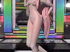 Megurine Luka poses nude in a full bunny costume.