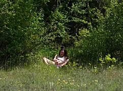 Touching myself outdoors in front of passersby, jogger fucks me for huge facial.