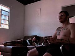 Behind the scenes, naked woman sucks Carmona while playing video game