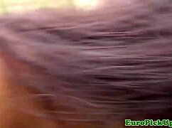 Euro Girl Next Door Swallows a Mouthful of Cum Outdoors