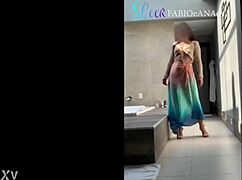 Milf in sensual cosplay dress outdoors