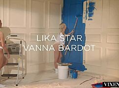 Blonde Vanna Masturbates and Fingers Shaved Pussy in Lesbian Muff Diving Scene