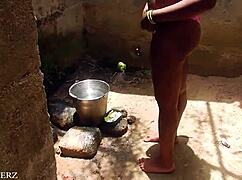 German guy, sorry, but this wet ebony wife nails it outdoors