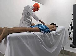 change of plans doctor was going to give massage to female patient but the patient turned out to be a whore and quickly set him up