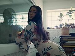 Big booty ebony Playboy model Harley Dean strips down in a studio. She reveals every curve with confidence.