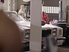 Gang bangs her in the car, deepthroat and missionary action