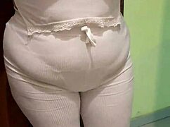 la mama de mi mejor amigo me encuentra masturbandome con su tanga y me lo chupa hasta venirme en su boca parte 2. huge striptease with ripped lingerie and big natural tits.