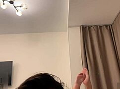 Top model brunette takes a messy cum facial after dirty blowjob.