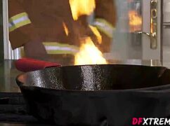 Hot teen 18+ contrasts petite body with hardcore fucking fire department guys