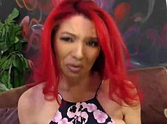 Holy Cow, Redhead Kiki Daire Strokes a Huge Cock and Slurps Every Drop of Cum!