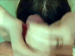 jerking off in bathroom, cum on her hair!