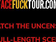 Busty Latina faces intense throat action from huge gringo cock with deep cumshot finish.