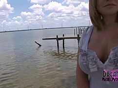 I love how Cameryn flashes big tits and toys outdoors