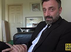 Dominated Sub Throats Male Dom with Small Tits