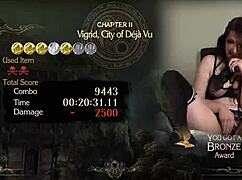 Sexy bimbo masturbates while gaming Bayonetta with Lovense