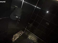 horny brunette eagerly swallows cock in a hotel bathroom
