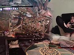 Sexy bimbo masturbates while gaming Bayonetta with Lovense