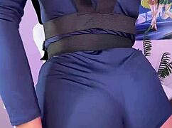 A sexy latina in military costume pauses her homemade solo to get natural tits covered in cum.