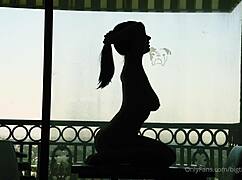 bigtittygothegg rides silhouette dildo with shaved pussy and big ass