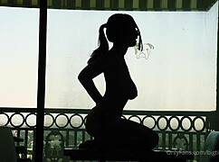 bigtittygothegg rides silhouette dildo with shaved pussy and big ass