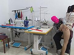 i flash my ass during intense massage in the sewing workshop