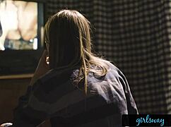 kristen scott from girlsway masturbates while fantasizing about licking and fingering girls' natural tits in outdoor lesbian group